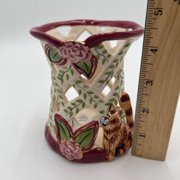 Blue Sky Clayworks Heather Goldminc Cat Rise Flowers 2004 Tealite - Picture 8 of 11